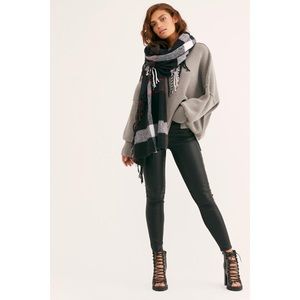 NWT Free People Black Red Plaid Fringe Scarf